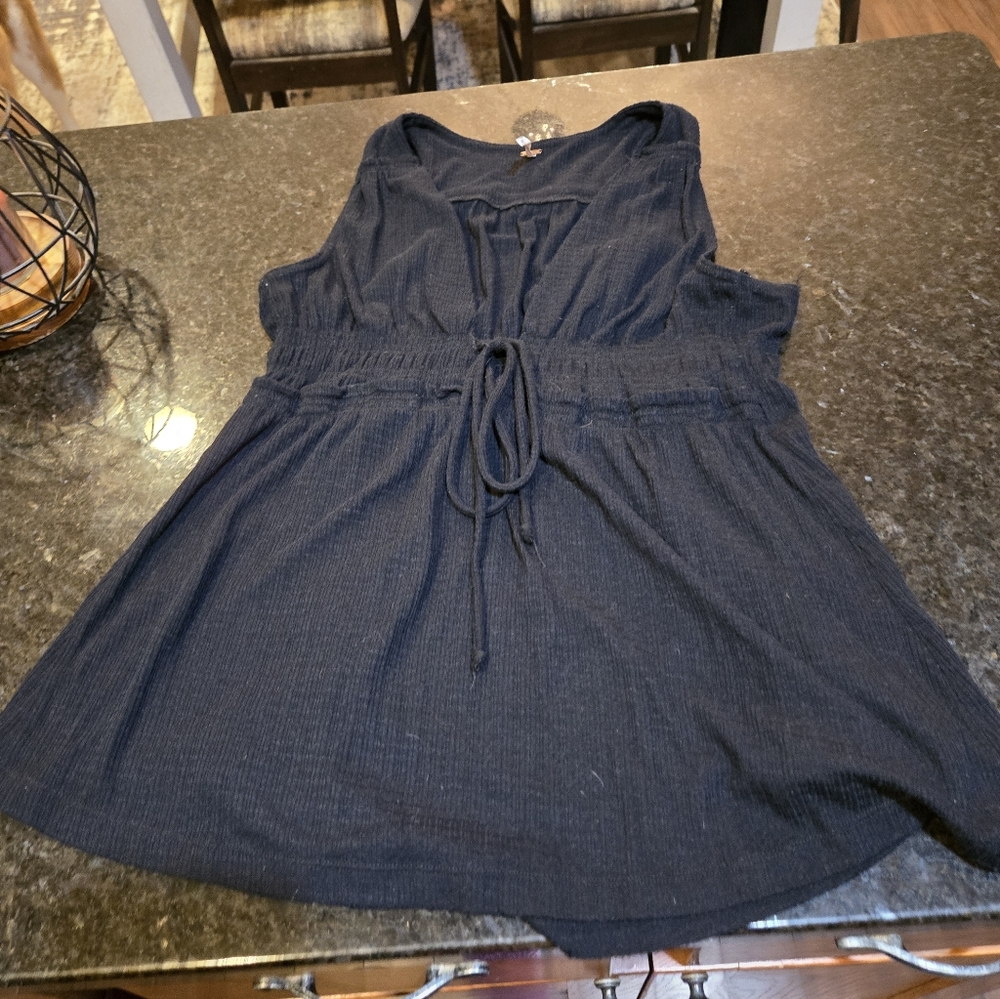Black Sleeveless Tie-Front Top Small Free Peoppe Beach Bound Tank Top